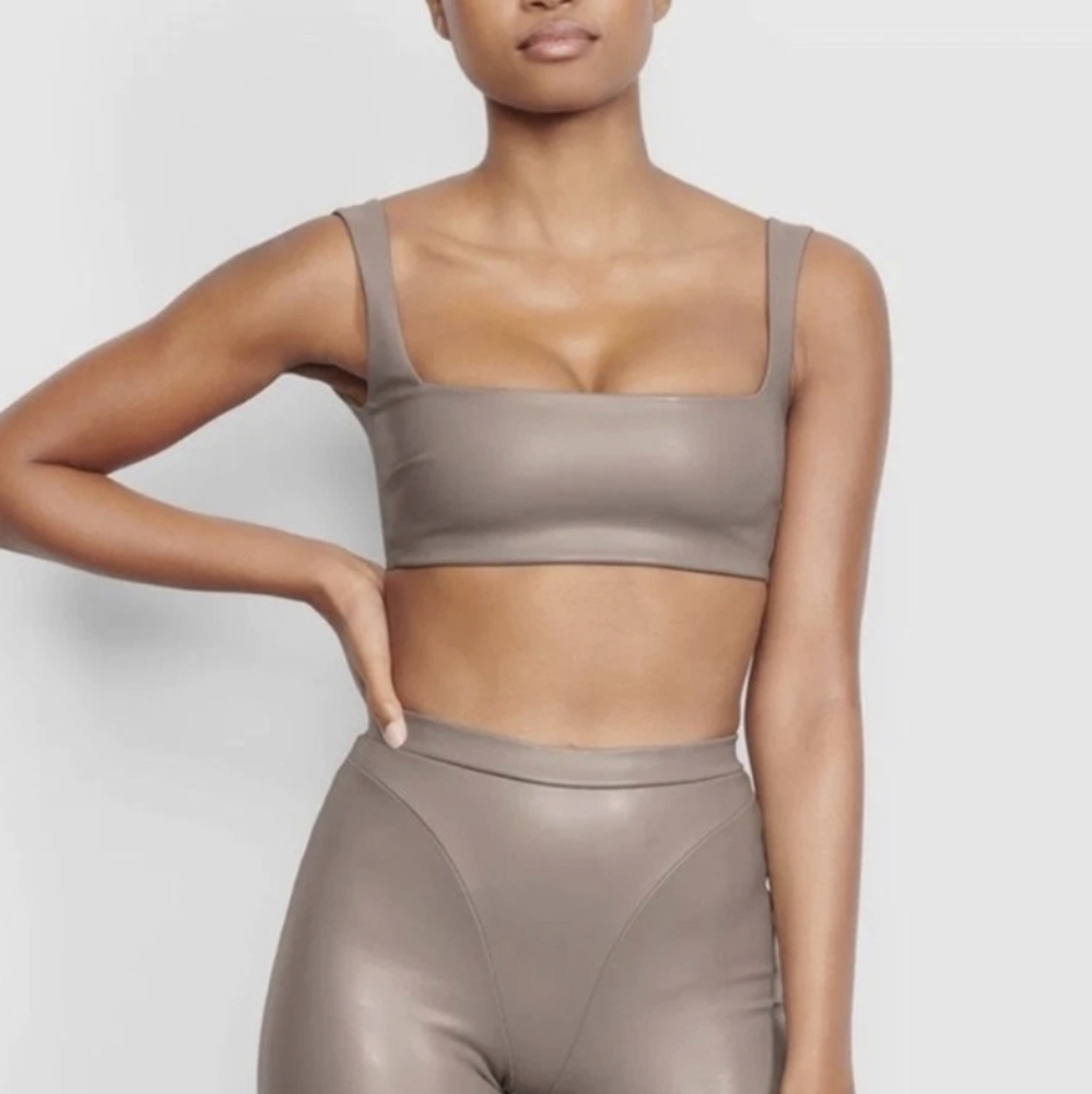 SKIMS Faux Leather Bralette Size:3X Cement
